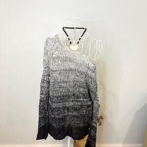 vintage y2k black & gray distressed off the shoulder crochet sweater